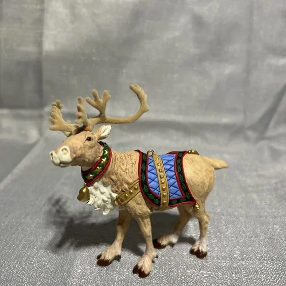 2001 Hallmark Ready Reindeer Keepsake Ornament Detailed Bells Flocking Holiday - Picture 2 of 7